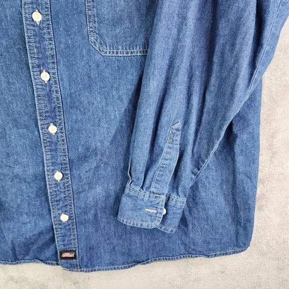 Mens Dickies Blue Denim Jean Jacket Button Down 100% Cotton Long Sleeve Size 3XL - Picture 3 of 11